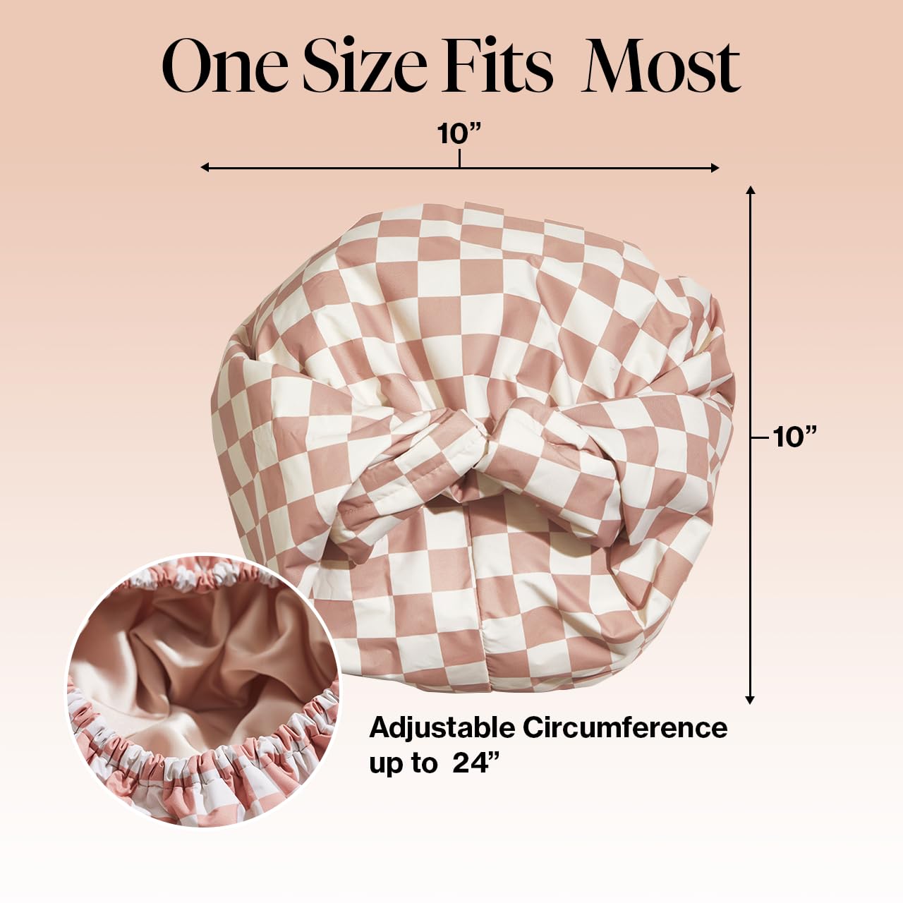 Kitsch Luxury Shower Cap for Women - Reusable Shower Cap for Long Hair with Non Slip Silicon Grip | Waterproof Hair Cap for Shower with One Size Fits Most | Stylish Hair Cover for Shower (Blush Dot)