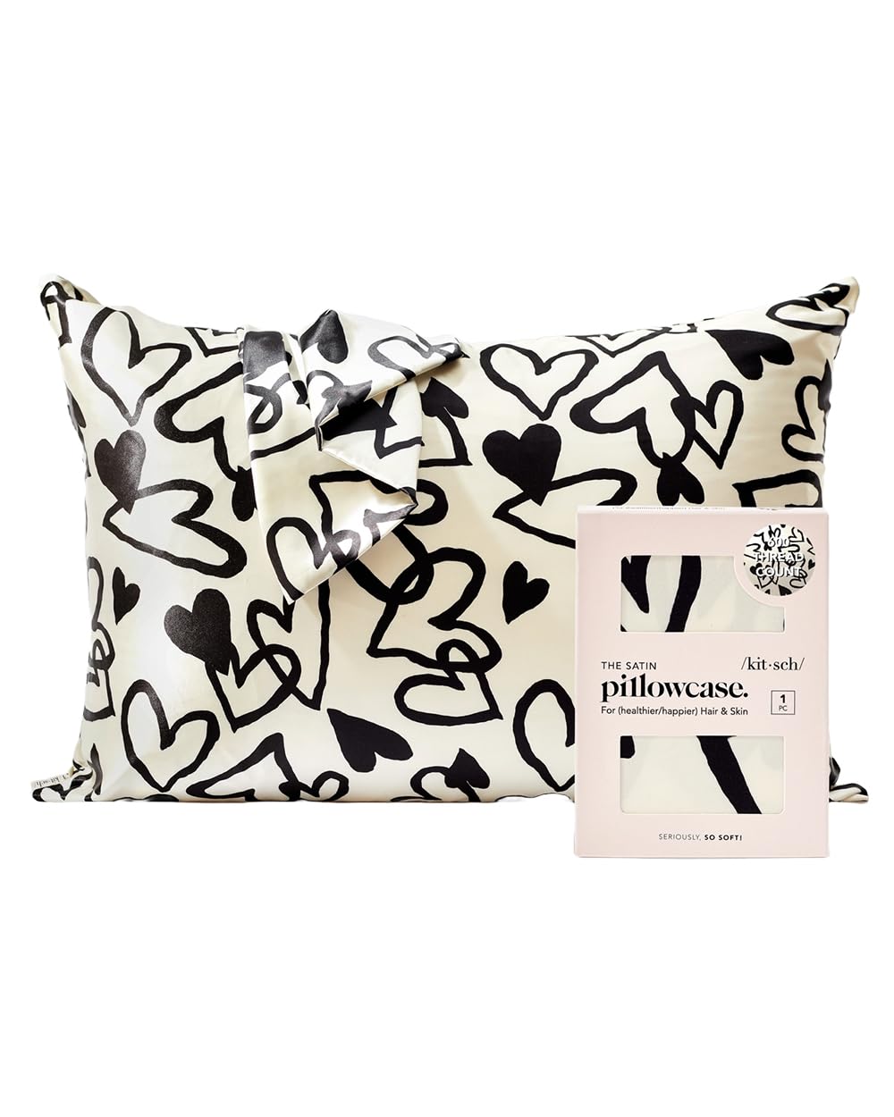 Kitsch Satin Pillowcase with Zipper for Hair &amp; Skin, Softer Than Silk Pillow Cases Queen, Smooth Pillow Covers, Machine Washable, Wrinkle-Free, Cooling Satin Pillow Cases Standard Size 19&quot;x26&quot;, Ivory