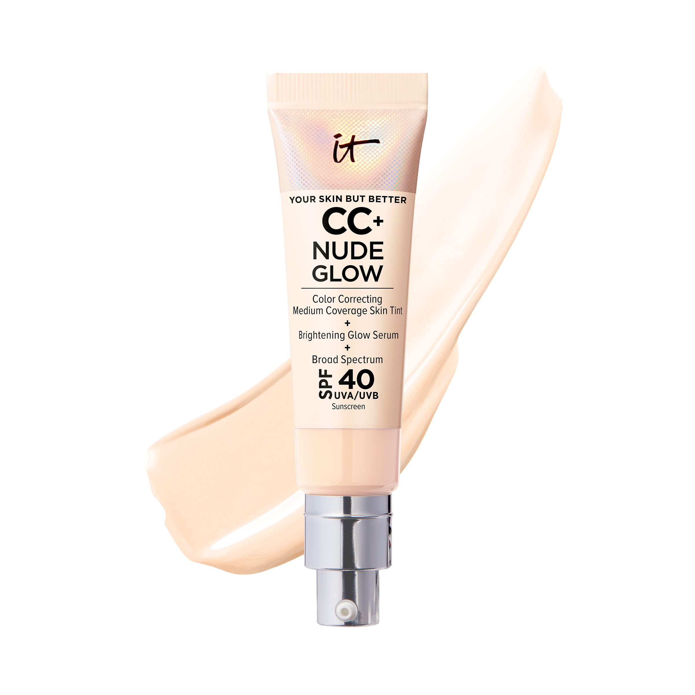 IT Cosmetics CC+ Nude Glow Lightweight Foundation + Glow Serum with SPF 40 - With Niacinamide, Hyaluronic Acid &amp; Green Tea Extract - 1.08 fl oz