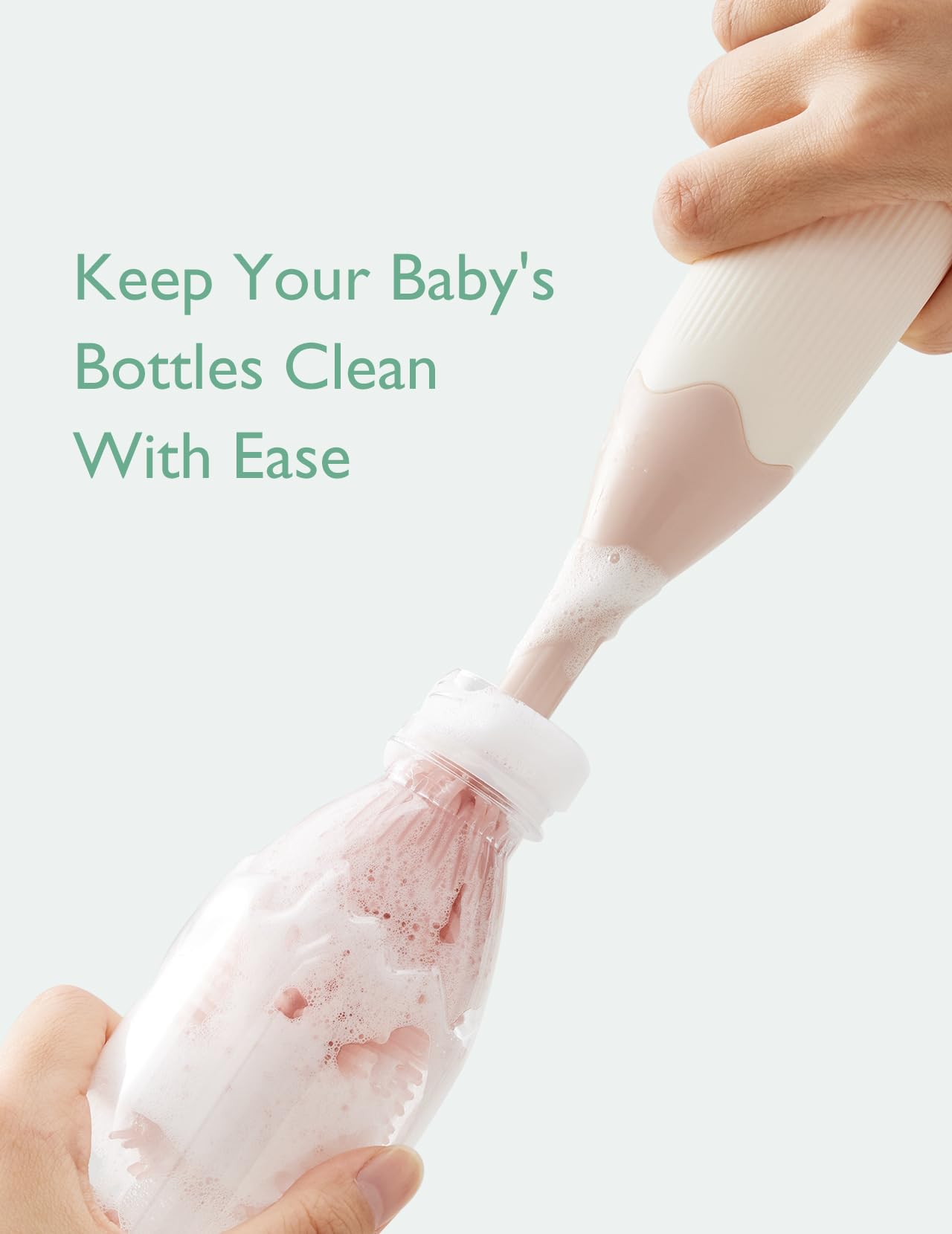 Momcozy Bottle Brush Kit, Innovative Push-Press Design for Better Cleaning - Baby Bottle Cleaner Brush for Baby Bottle, Breast Pumps, Nipples, and More - Can Generate Foam for Better Cleaning, Pink