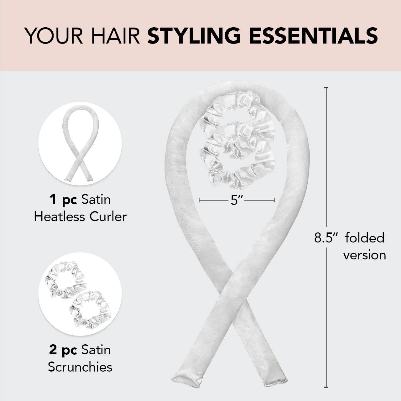 Kitsch Satin Heatless Curling Set for No-Heat Soft Curls | Overnight Hair Curlers &amp; Curling Rod Headband, Frizz-Free Styling | Gentle Rollers for All Hair Types - 1 Pack (Charcoal)