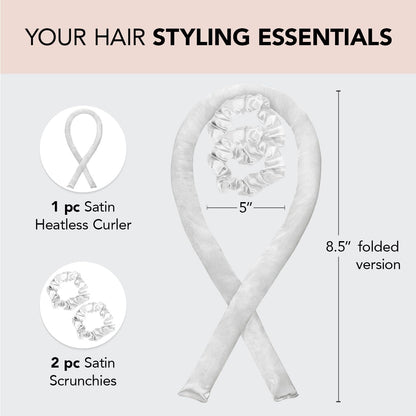 Kitsch Satin Heatless Curling Set for No-Heat Soft Curls | Overnight Hair Curlers &amp; Curling Rod Headband, Frizz-Free Styling | Gentle Rollers for All Hair Types - 1 Pack (Charcoal)