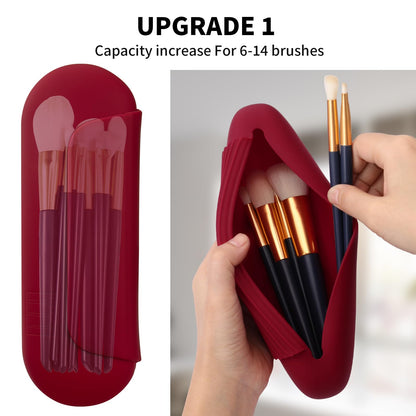 AGIKET Silicone Makeup Brush Holder Travel Cosmetic Bag：Soft Portable Cosmetic Face Brushes Holder with Upgrade Anti-Fall Out Magnetic Closure, Large Travel Makeup Brush Case - Walnut