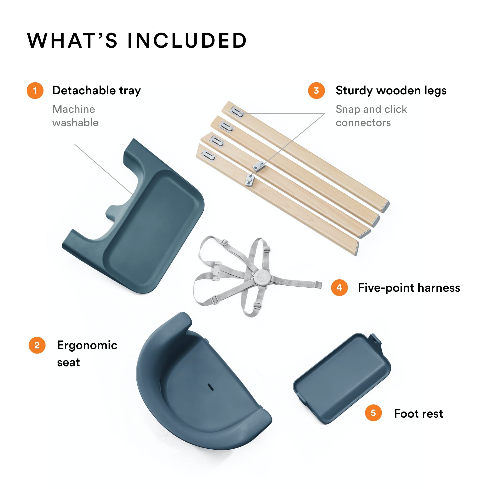 Stokke Clikk High Chair, Fjord Blue - All-In-One High Chair with Tray + Harness - Light, Durable &amp; Travel Friendly - Ergonomic with Adjustable Features - Best for 6-36 Months or Up to 33 lbs