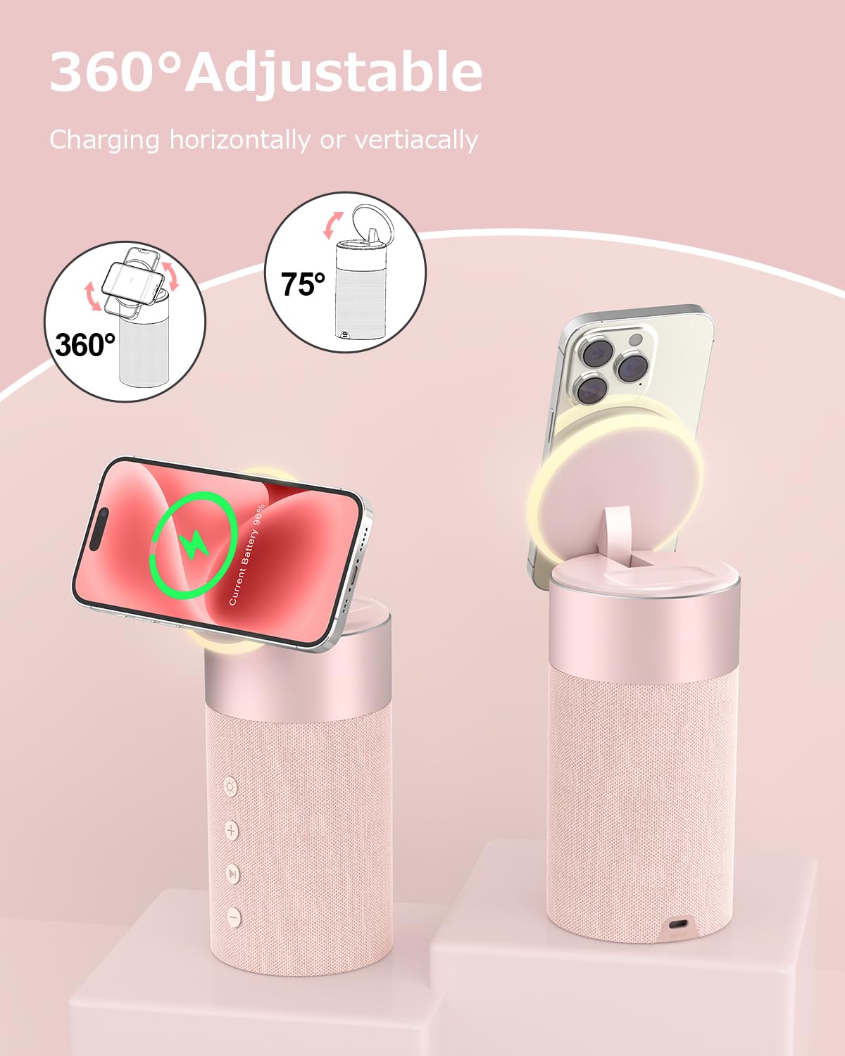 COLSUR Bluetooth Speaker, Magnetic Wireless Charger, Bluetooth Speakers with Night Light, 2 in 1 Wireless Charging Station for iPhone 16/15/14/13/12 Series, AirPods Pro/3/2（Gift Ideal）