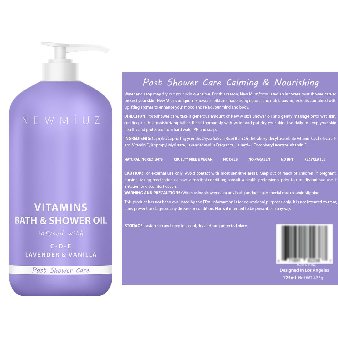 Vitamin Shower Oil Body Wash - Natural Post Shower Care for Dry Skin in Shower Cleansing &amp; Nourishing Moisturizing lotion Body &amp; Legs Non Greasy Lavender Vanilla Spa Self Care Spa Gift