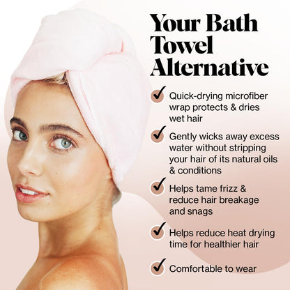 Kitsch Microfiber Hair Towel Wrap - Quick Dry Curly Hair Wraps for Women Wet Hair | Microfiber Towel for Hair | Hair Drying Towel Wrap | Hair Towels for Women | Hair Turban for Wet Hair (Blush)