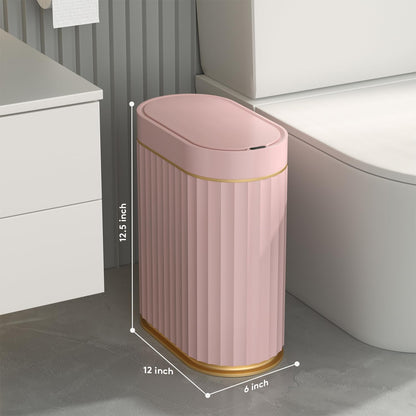 ELPHECO Mini Desktop Trash Can with Lid, Small Slim Automatic Garbage Can, 1.3 Gallon Motion Sensor Countertop Waste Basket for Bedroom, Office, Bathroom, White with Grey Trim