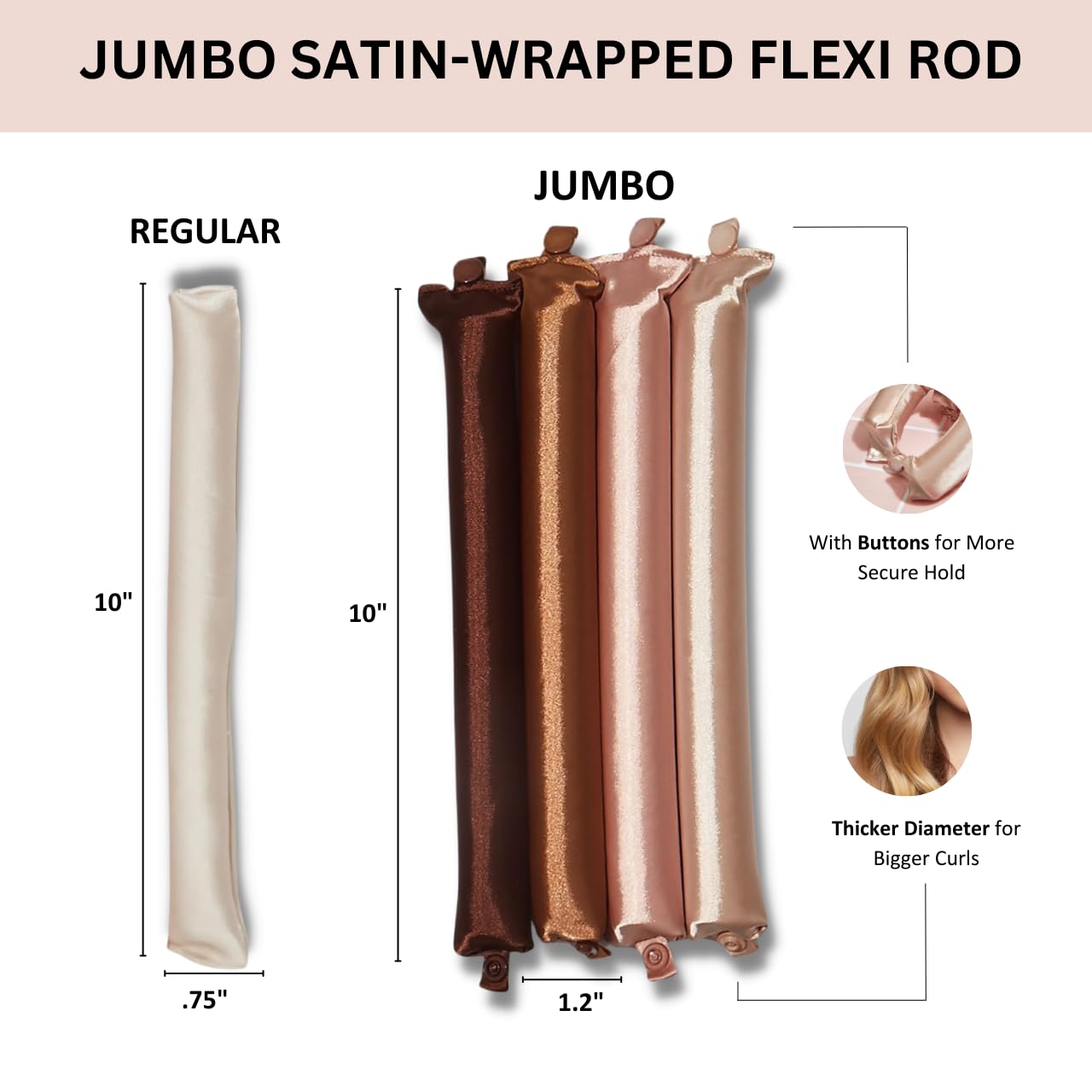 Kitsch Satin Heatless Curling Rod- XL Heatless Hair Curler w/Reliable Snap - Heatless Curls Overnight - Soft Hair Rollers to Sleep In - No Heat Curls Overnight Curlers for Short Hair - 4pcs -Rosewood
