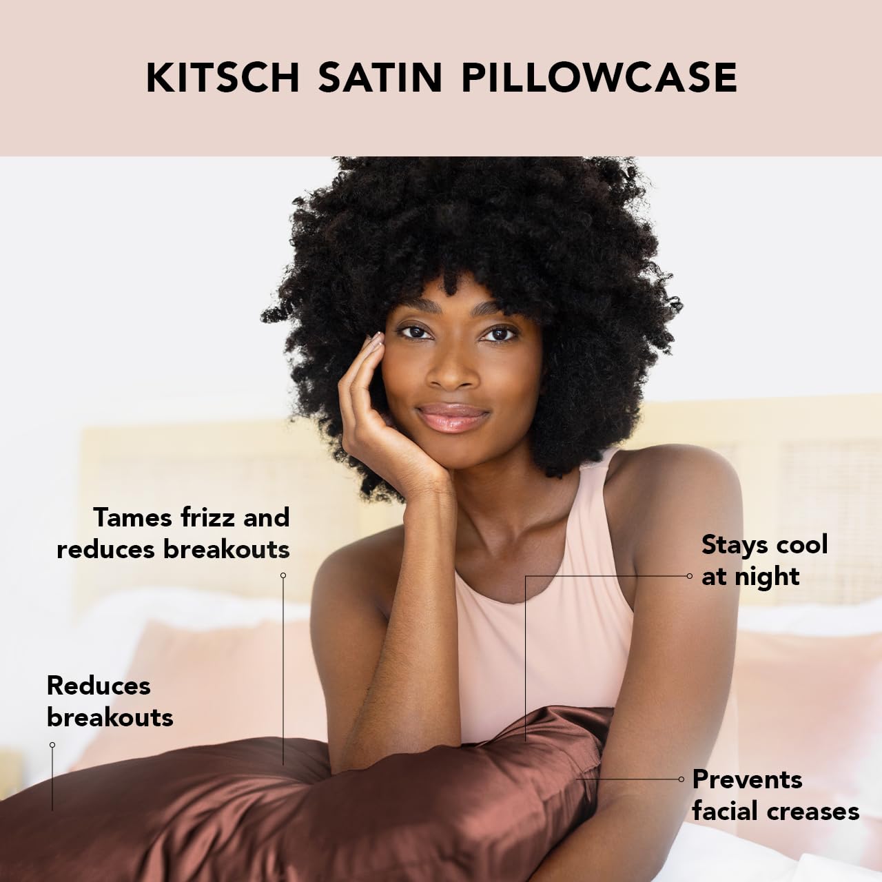 Kitsch Satin Pillowcase with Zipper for Hair &amp; Skin, Softer Than Silk Pillow Cases Queen, Smooth Pillow Covers, Machine Washable, Wrinkle-Free, Cooling Satin Pillow Cases Standard Size 19&quot;x26&quot;, Ivory