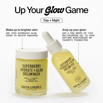 YTTP Hydrate + Glow Dream Overnight Face Mask - Brightening Skin Care Cream &amp; Moisturizing Facial Mask with Hyaluronic Acid, Vitamin C &amp; Squalane Oil for Even Skin Tone - Vegan Skincare (2oz)