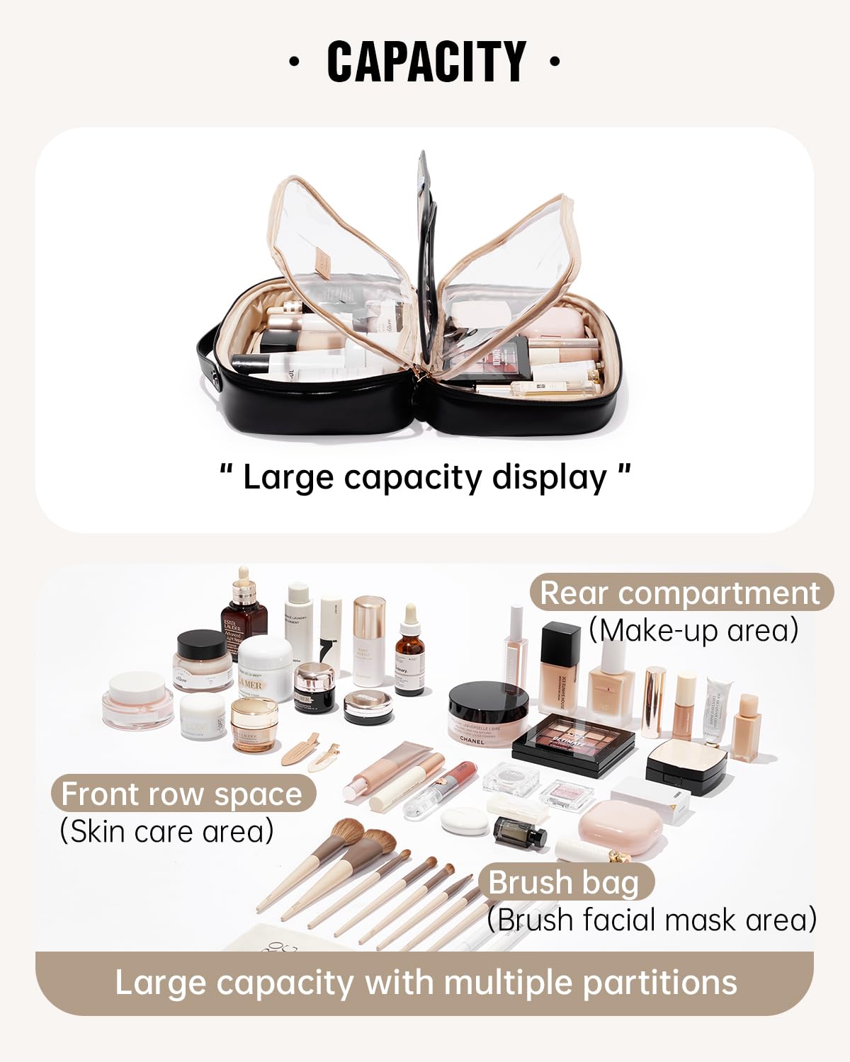EACHY Travel Makeup Bag,Large Capacity Cosmetic Bags for Women,Waterproof Portable Pouch Open Flat Toiletry Bag Make up Organizer with Divider and Handle
