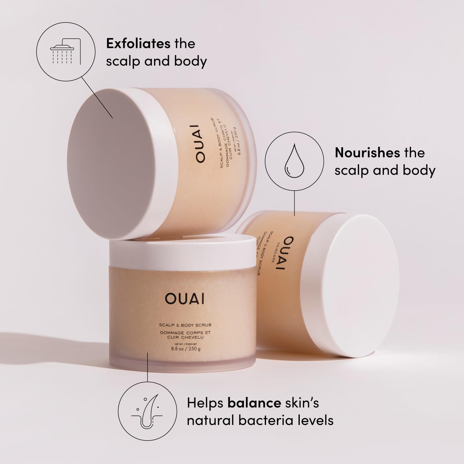 OUAI Travel Kit - Includes Travel Size Leave In Conditioner, Detox Shampoo, Fine to Medium Hair Mask, Scalp &amp; Body Scrub - Travel Size Stocking Stuffers for Women (4 Count)