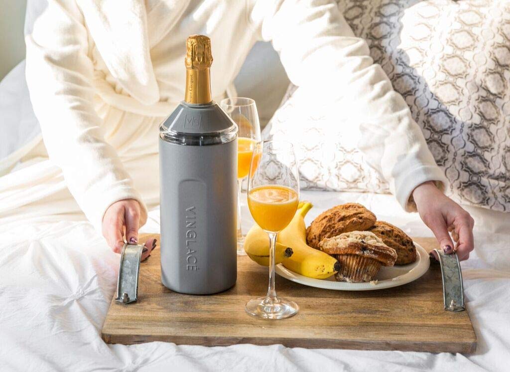 Vinglacé Wine Bottle Chiller- Portable Champagne Insulator- Stainless Steel Wine Cooler Sleeve, White