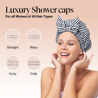 Kitsch Luxury Shower Cap for Women - Reusable Shower Cap for Long Hair with Non Slip Silicon Grip | Waterproof Hair Cap for Shower with One Size Fits Most | Stylish Hair Cover for Shower (Blush Dot)