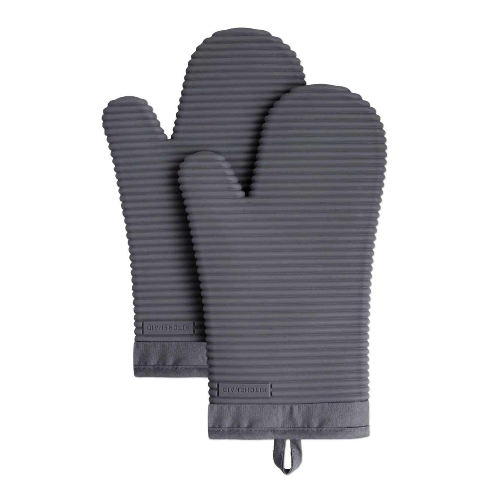 KitchenAid Ribbed Soft Silicone Oven Mitt Set, 7&quot;x13&quot;, Milkshake 2 Count
