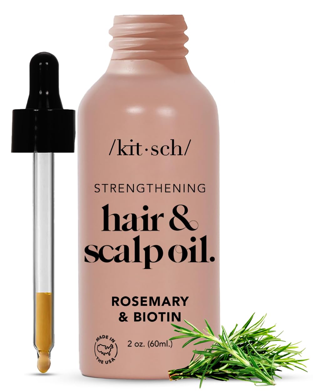 Kitsch Rosemary Oil for Hair Growth &amp; Healthy Scalp, Pre Wash Scalp &amp; Hair Oil Infused with Biotin, Hair Growth Serum &amp; Hair Strengthening Treatment, Nourishing &amp; Volumizing in Recycled Bottle, 60 mL