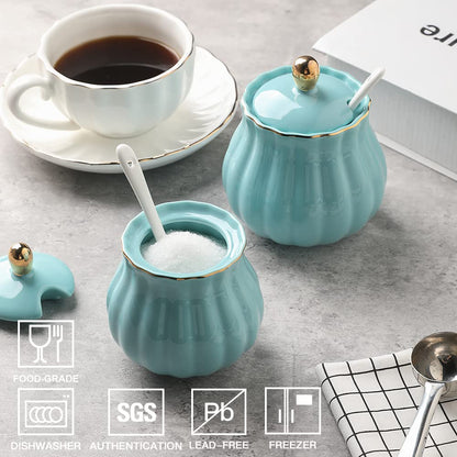 Sweejar Royal Ceramic Sugar and Creamer Set, 3 Piece Set with Cream Pitcher, Sugar Bowl, Sugar Set with Lid &amp; Spoon, Coffee Serving Set Wedding Gift(White)