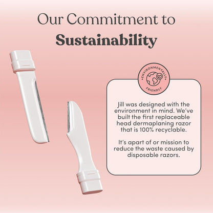 Jill Dermaplane Razor Starter Kit for Women | Facial Hair Removal Dermaplaning Kit Includes 1 Jill Wand, 2 Dermaplane Razors for Sensitive Skin &amp; Cleaning Cloth | Magic Oil Wipes Not Included