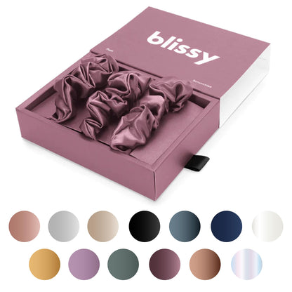 Blissy Silk Scrunchies (3 Pack) - 100% Pure Mulberry Silk - 22 Momme 6A High-Grade Fibers - Silk Scrunchie for Straight &amp; Curly Hair - Preventing Breakage, Tangling, &amp; Creasing (Black Skinny)