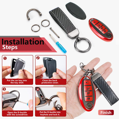 Cadillac Key Fob Cover with Metal Braided Rope Keychain, Upgraded Soft Key Case for 2015-2019 Escalade CTS SRX XT5 ATS STS CT6 (5 Button) (Gold Edge)