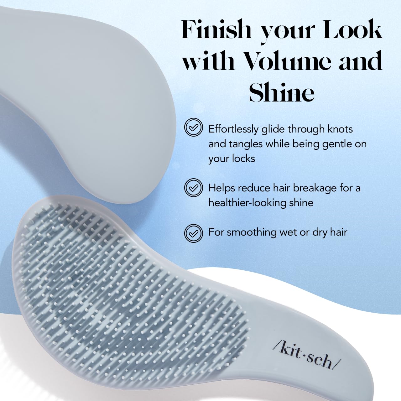 Kitsch Detangler Brush for Curly, Straight, Wet and Dry Hair - No Pain Hair Detangler Brush with Flexible Bristles, Easy-to-Hold, Shower &amp; Travel Hair Brush for Adults and Kids - Black