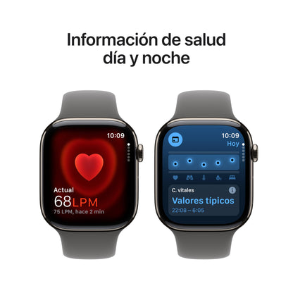 Apple Watch Series 10 [GPS 46mm] Smartwatch with Jet Black Aluminium Case with Black Sport Band. Fitness Tracker, ECG App, Always-On Retina Display, Water-Resistant