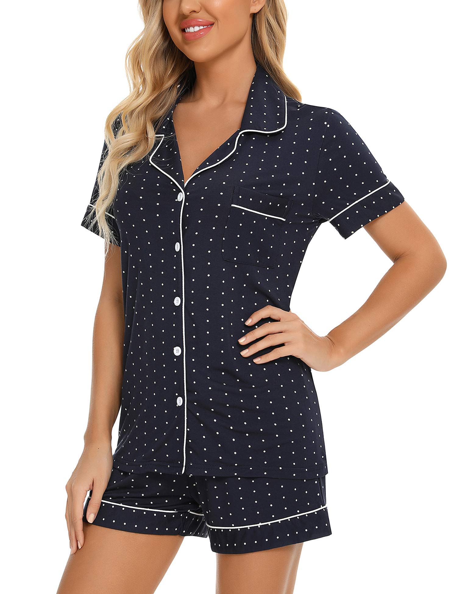 Senert Pajamas Set For Women Short Sleeve Sleepwear Soft Button Down Pjs Set Nightwear Lounge Sets S-XXL
