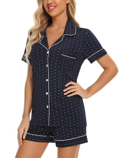 Senert Pajamas Set For Women Short Sleeve Sleepwear Soft Button Down Pjs Set Nightwear Lounge Sets S-XXL