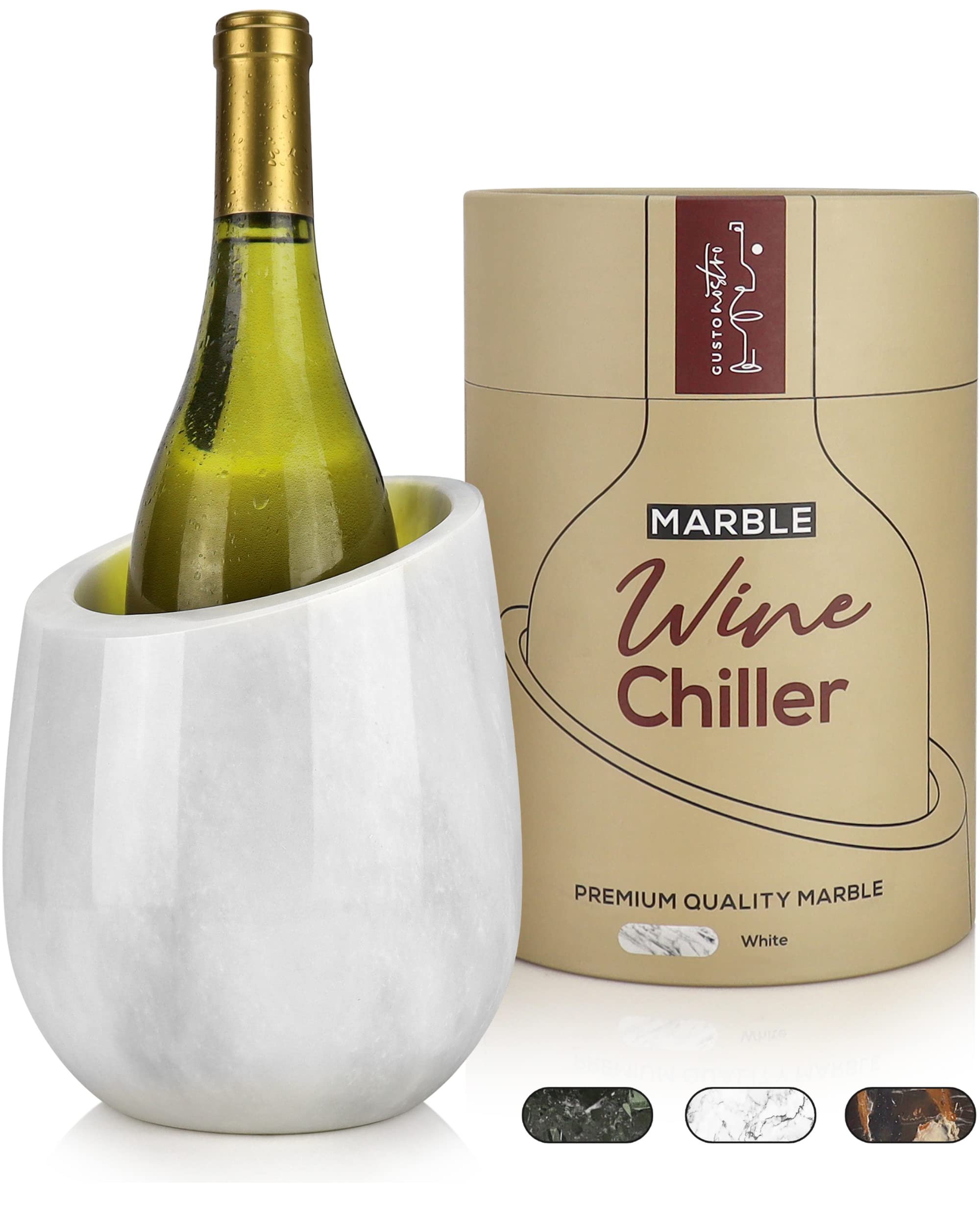 Gusto Nostro Marble Wine Chiller Bucket - 750ml Wine Bottle Cooler and Champagne Chiller for Party, Kitchen, Bar Cart Decor to Chill &amp; Keep Bottles Cold with Unique Wine Lovers Gift Box (White)