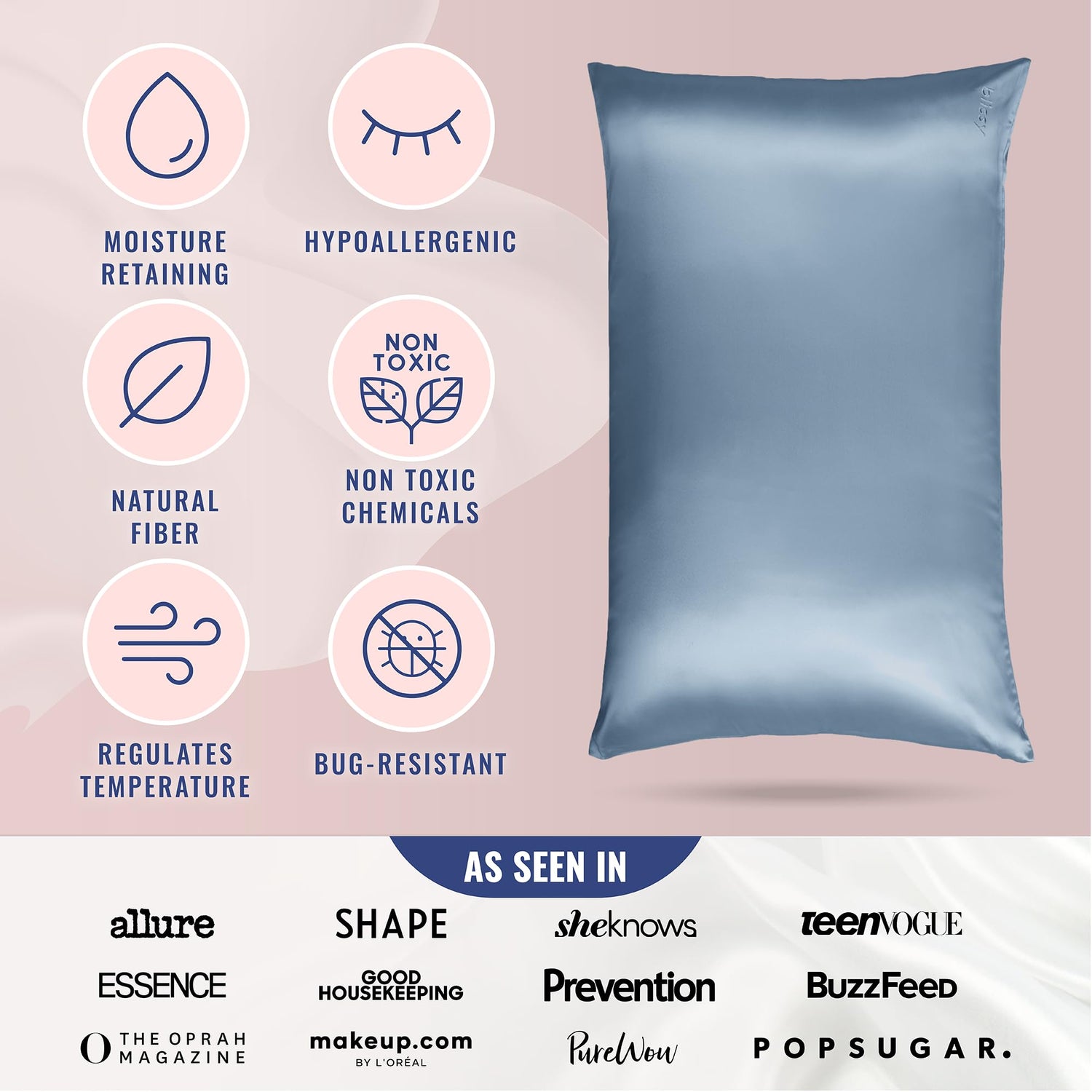 Blissy Silk Pillowcase - 100% Pure Mulberry Silk - 22 Momme 6A High-Grade Fibers - Silk Pillow Cover for Hair &amp; Skin - Regular, Queen &amp; King with Hidden Zipper (Queen, Champagne)