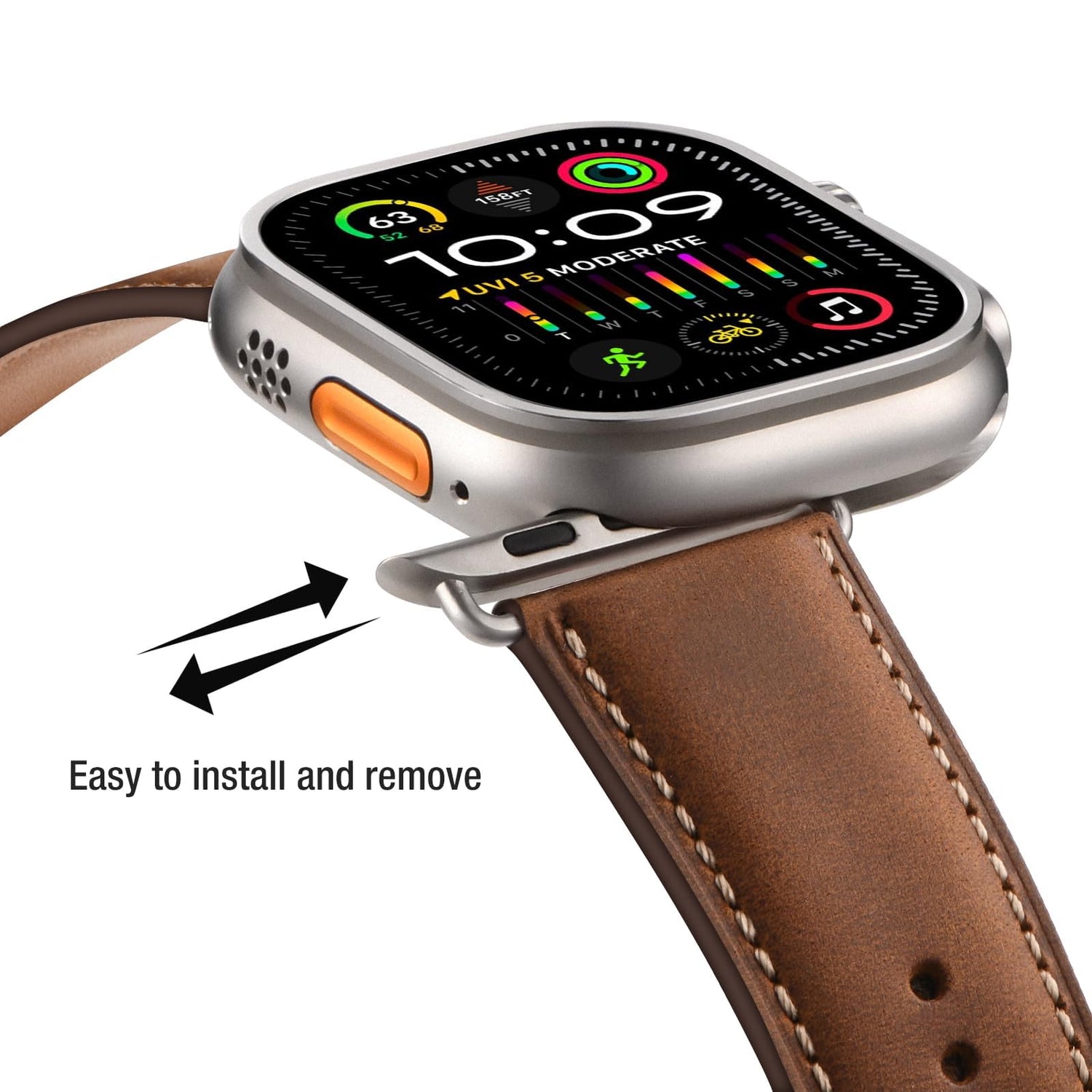 Bestig Compatible with Apple Watch Band 49mm 46mm 45mm 44mm 42mm(Series 3 2 1) Apple Watch Leather Bands Genuine Leather for iWatch Strap Ultra Series 10 9 8 7 6 5 4 SE Women Man-Redbrown/Black