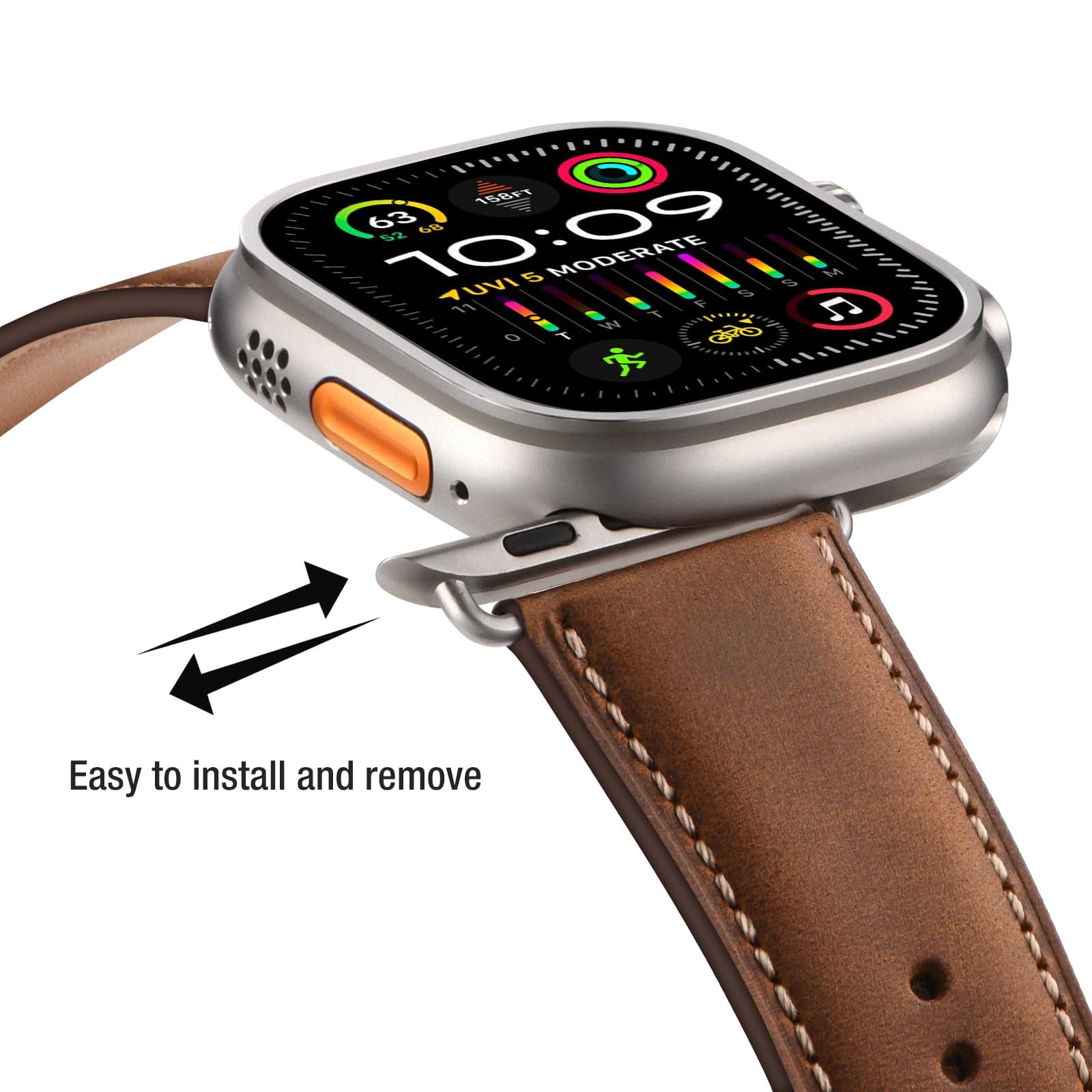 Bestig Compatible with Apple Watch Band 49mm 46mm 45mm 44mm 42mm(Series 3 2 1) Apple Watch Leather Bands Genuine Leather for iWatch Strap Ultra Series 10 9 8 7 6 5 4 SE Women Man-Redbrown/Black