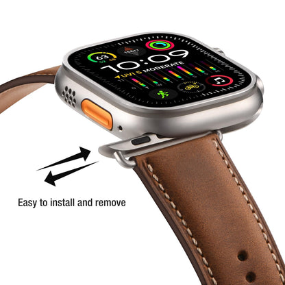 Bestig Compatible with Apple Watch Band 49mm 46mm 45mm 44mm 42mm(Series 3 2 1) Apple Watch Leather Bands Genuine Leather for iWatch Strap Ultra Series 10 9 8 7 6 5 4 SE Women Man-Redbrown/Black