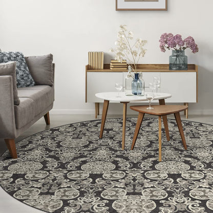 RUGGABLE Disney Traditional Mickey Mouse Washable Rug - Perfect Area Rug for Nursery Playroom Kids Room - Pet &amp; Child Friendly - Stain &amp; Water Resistant - Damask Grey 3&