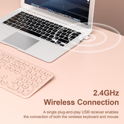 Wireless Keyboard and Mouse, XTREMTEC Cute Keyboard Retro Round Keycap - 2.4GHz Ultra-Slim Quiet Aesthetic Keyboard for Mac Computer Laptop PC Desktops (Rosegold)