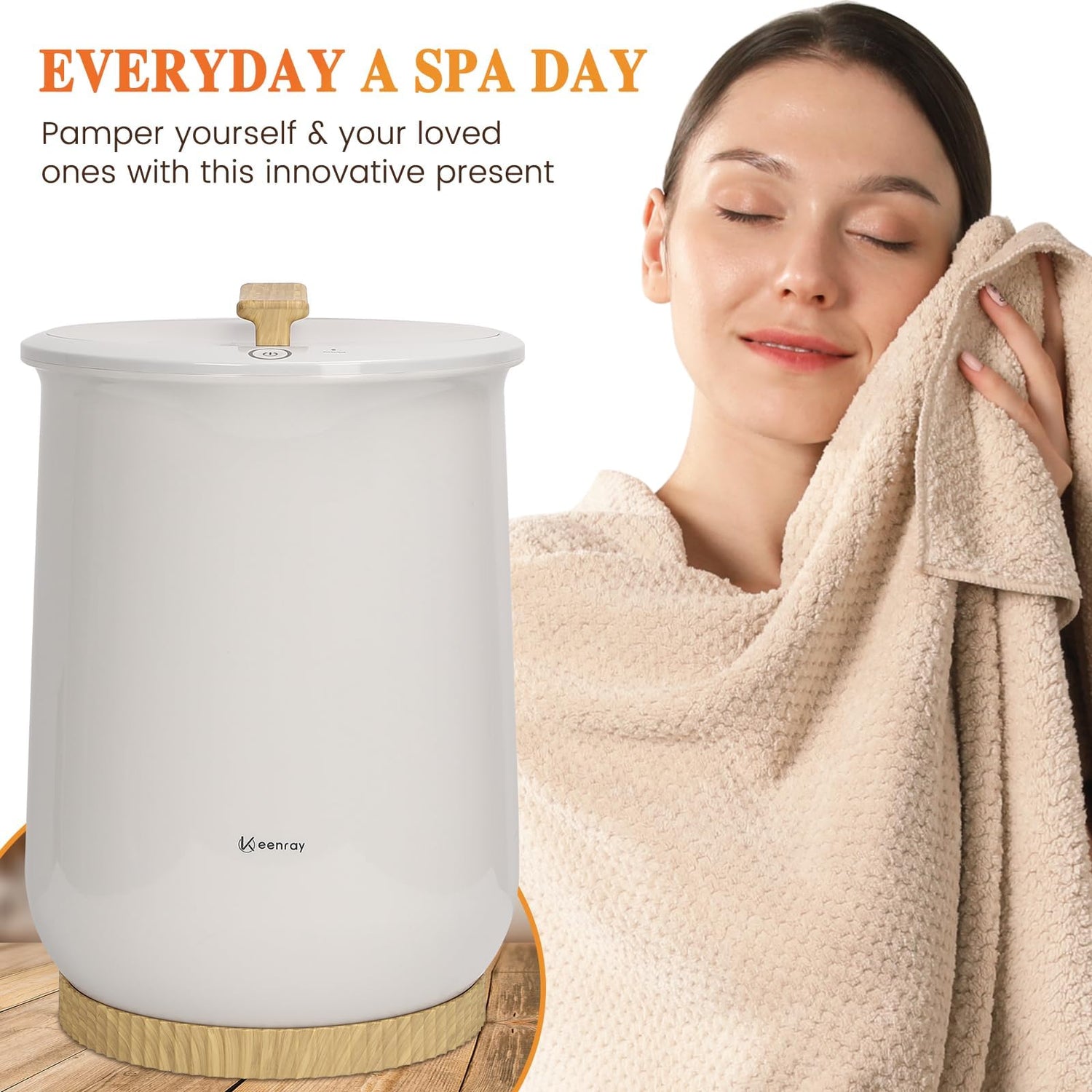 Keenray Towel Warmer, Luxury Towel Warmer Bucket, Large Towel Warmer for Bathroom, Auto Shut Off, Fits Up to Two 40&quot;X70&quot; Oversized Towels, Bathrobes, Blankets, PJ&