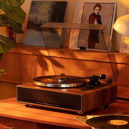 Belt Drive Record Player with Built-in Speakers,Bluetooth Turntable with Magnetic Cartridge,Preamp and Adjustable Counterweight