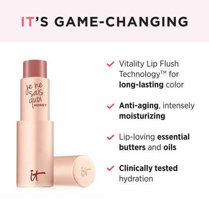 IT Cosmetics Je Ne Sais Quoi Lip Treatment - Anti-Aging Lip Balm - Reacts with Your Lips to Create a Customized Color - With Essential Oils &amp; Antioxidants - 0.11 Oz