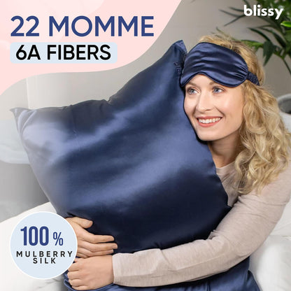 Blissy Silk Pillowcase - 100% Pure Mulberry Silk - 22 Momme 6A High-Grade Fibers - Silk Pillow Cover for Hair &amp; Skin - Regular, Queen &amp; King with Hidden Zipper (Queen, Champagne)
