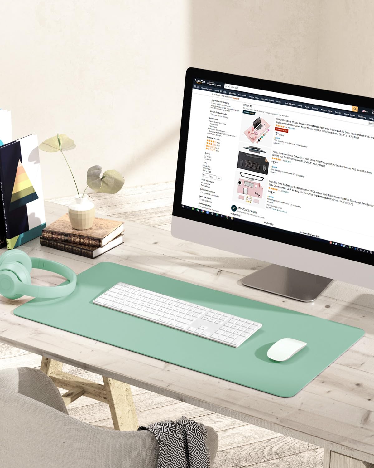 Non-Slip Desk Pad,Mouse Pad,Waterproof PVC Leather Desk Table Protector,Ultra Thin Large Desk Blotter, Easy Clean Laptop Desk Writing Mat for Office Work/Home/Decor(Pink, 23.6&quot; x 13.7&quot;)