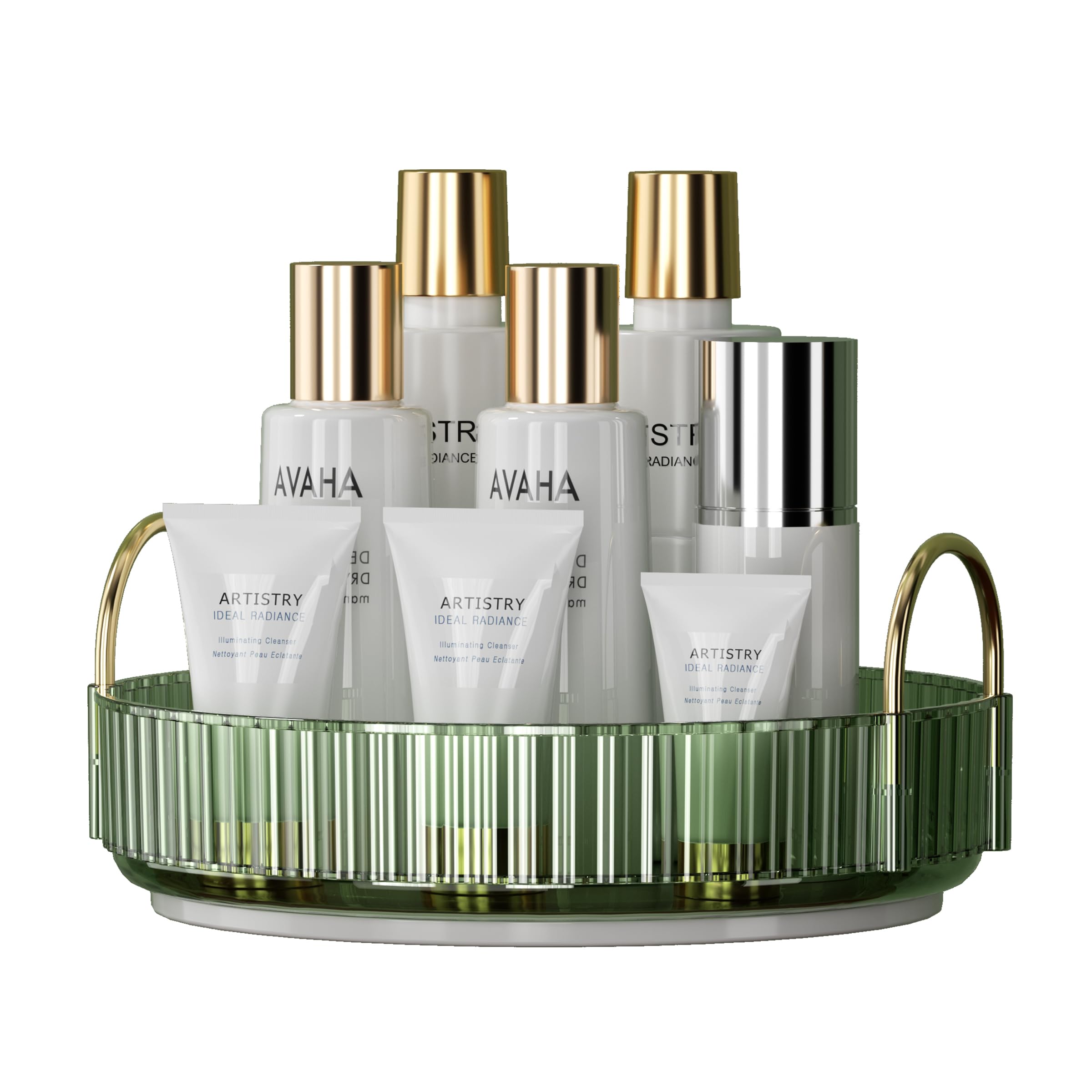 YCIA&amp;DONE 360 Rotating Makeup Organizer and Storage for Vanity Bathroom Countertop, High Capacity Cosmetic Skincare Perfume Organizer for Dresser Lazy Susan Organizers(Clear White,2 Tiers)