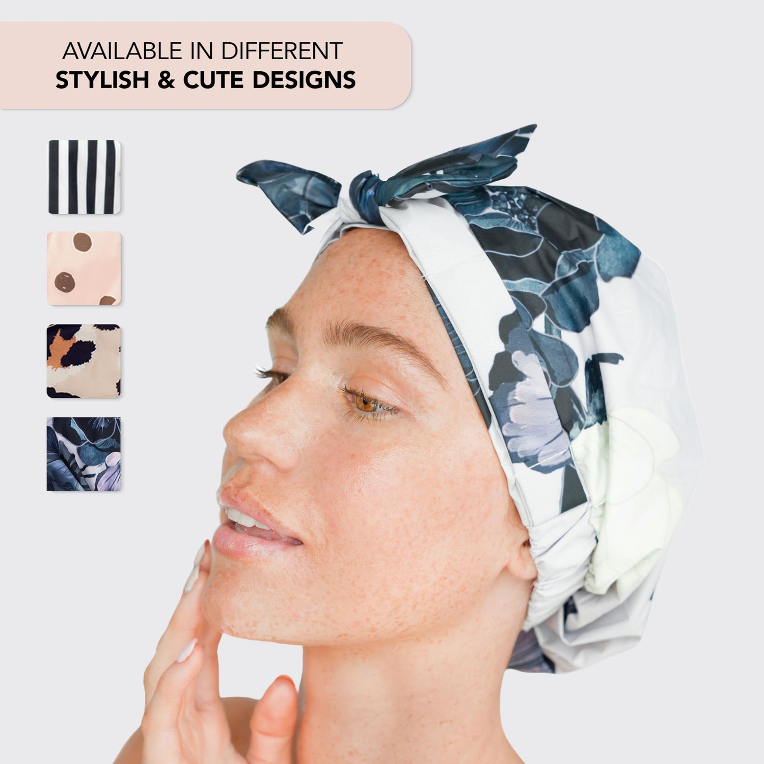 Kitsch Luxury Shower Cap for Women - Reusable Shower Cap for Long Hair with Non Slip Silicon Grip | Waterproof Hair Cap for Shower with One Size Fits Most | Stylish Hair Cover for Shower (Blush Dot)