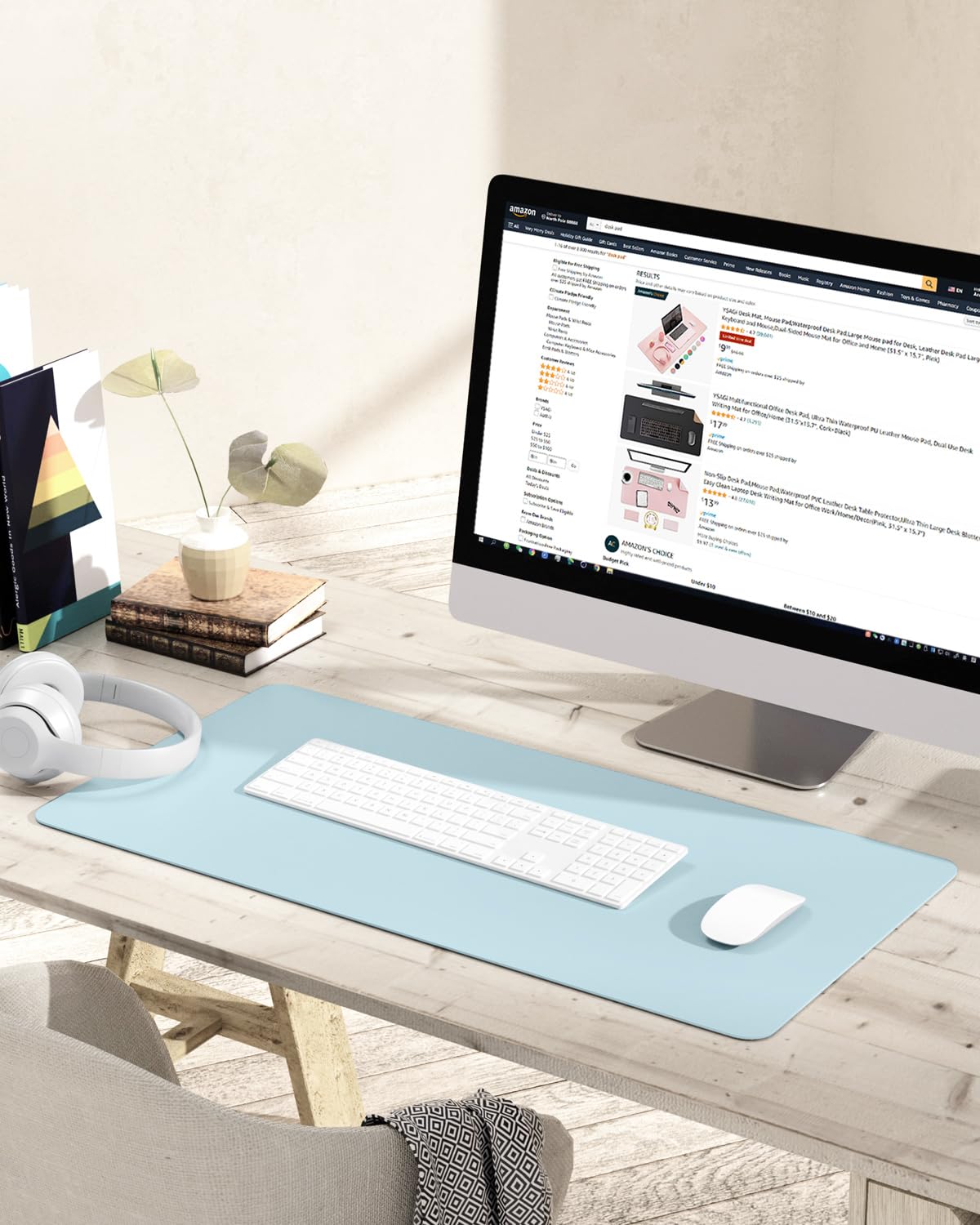 Non-Slip Desk Pad,Mouse Pad,Waterproof PVC Leather Desk Table Protector,Ultra Thin Large Desk Blotter, Easy Clean Laptop Desk Writing Mat for Office Work/Home/Decor(Pink, 23.6&quot; x 13.7&quot;)