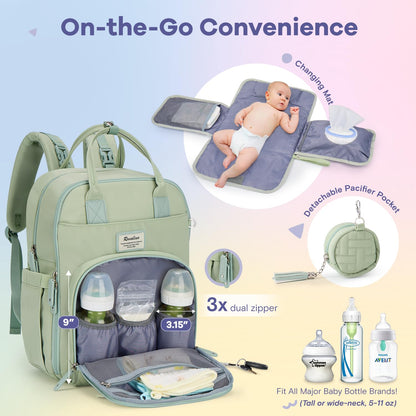 RUVALINO Diaper Bag Backpack, Multifunction Travel Pack Maternity Baby Changing Bags, Large Capacity, Waterproof, Beige