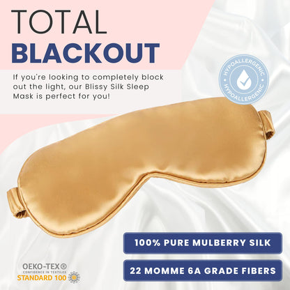 Blissy Silk Sleep Mask - Silk Eye Sleeping Mask for Women &amp; Men for Total Blackout - Silk Eye Mask - 100% Pure Mulberry Silk, 22 Momme 6a Fibers - Blindfold Silk Sleep Mask Side Sleeper Eye Cover