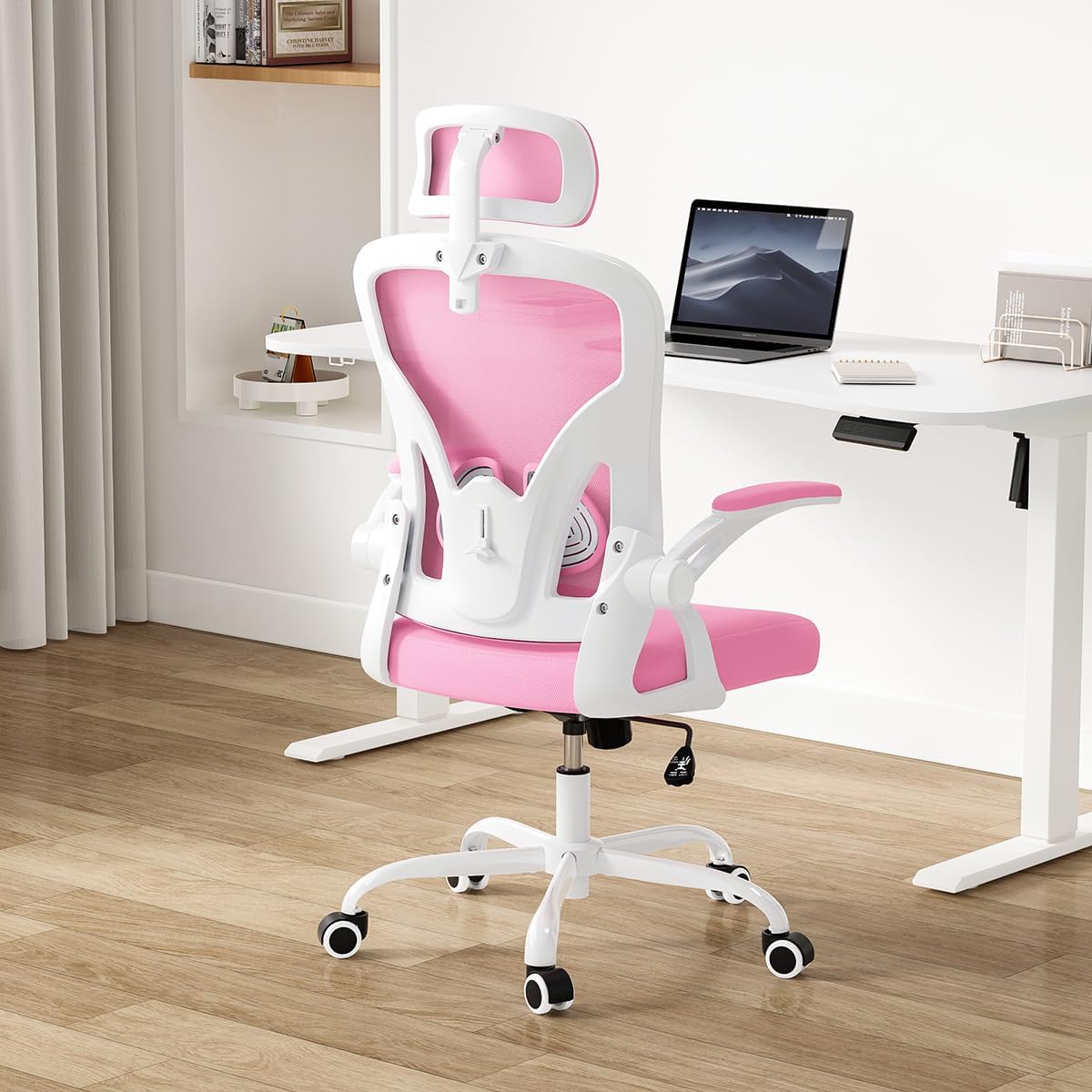 Farini Ergonomic Office Chair, Home Office Desk Chair with Headrest, High Back Computer Chair with Flip-up Armrests and Adjustable Lumbar Support for Home Office Study Bedroom, Khaki.