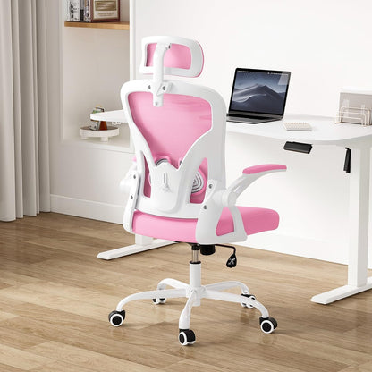 Farini Ergonomic Office Chair, Home Office Desk Chair with Headrest, High Back Computer Chair with Flip-up Armrests and Adjustable Lumbar Support for Home Office Study Bedroom, Khaki.