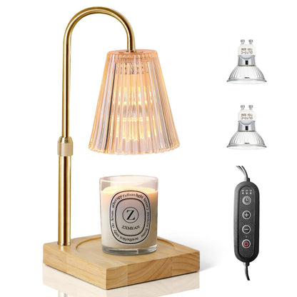 Candle Warmer Lamp with Dimmer, Electric Candle Warmer for Jar Candles, Bedroom Home Decor, 2H/4H/8H Timer Adjustable Height with 2 Bulbs, (Amber)