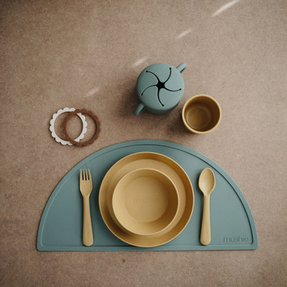 mushie Flatware Fork and Spoon Set for Kids | Made in Denmark (Sage)